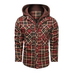 Men Long-sleeved Plaid Jacket Regular Fit Fleece Detachable Hoodies Jackets