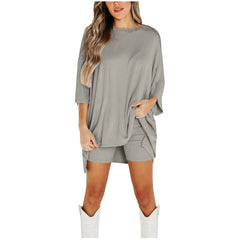 Costume d'été doux et tricoté, mode décontractée, couleur unie