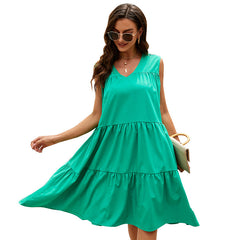 Bohemian Summer V-Neck Sleeveless Dress | Casual Chic Outfit for Ladies