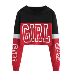 Crop Top Hoodie Sweatshirt Hoodies Women Patchwork Lett