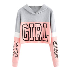 Crop Top Hoodie Sweatshirt Hoodies Women Patchwork Lett