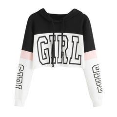 Crop Top Hoodie Sweatshirt Hoodies Women Patchwork Lett