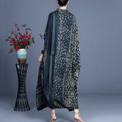Spring And Summer Women's Retro Printing Large Size Loose Long Irregular Dress Silk Large Version Ethnic Style Long Skirt
