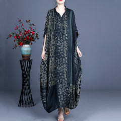 Spring And Summer Women's Retro Printing Large Size Loose Long Irregular Dress Silk Large Version Ethnic Style Long Skirt