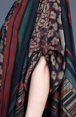 Spring And Summer Women's Retro Printing Large Size Loose Long Irregular Dress Silk Large Version Ethnic Style Long Skirt