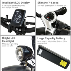 500W Motor Electric Bike For Adults, 20 X 4 Inches Fat Tire Bike, 7 Speed 48V 25MPH Removable Battery Mountain E-Bike US only