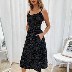 Women's Sling Ruffled Polka Dot Sling Dress