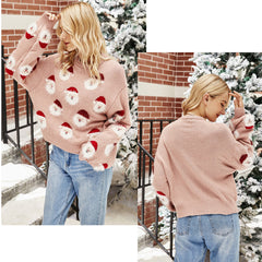 Pull de noël femmes mignon dessin animé Santa imprimer pull en tricot hauts d'hiver