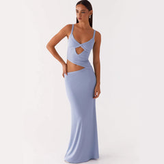 Hollow Irregular Stitching Solid Color Dress