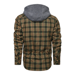 Men Long-sleeved Plaid Jacket Regular Fit Fleece Detachable Hoodies Jackets