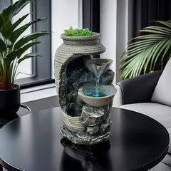 USB-Powered Resin Waterfall Fountain - Indoor Tabletop Relaxation Decor for Bedroom, Office & Living Room - Perfect Gift for Birthdays, Christmas, Valentine's Day