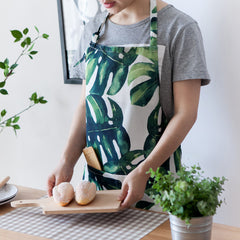 Monstera Deliciosa Waterproof Apron Printed Polyester Cotton Couple Sleeveless Fabric Home Kitchen Baking Apron