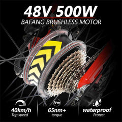 Red 500W Electric Ebike - 27.5 Inch Electric Mountain Bicycle 48V 27 Speed