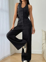 Sleeveless Front Button Casual Striped Jumpsuit | Trendy One-Piece Jumpsuit for Women