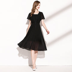 Medium Length Black Chiffon Dress For Women