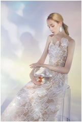 Robe en dentelle faite à la main pour dames en maille sans manches