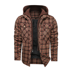 Men Long-sleeved Plaid Jacket Regular Fit Fleece Detachable Hoodies Jackets