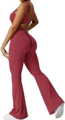 Women’s Sleeveless Flare Jumpsuit – Fitness Yoga Long Pants Activewear