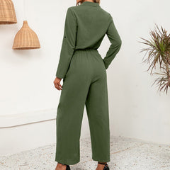 Single-breasted Long-sleeved Shirt Set With Double Pockets