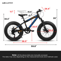 V20235 20 Inch Fat Tire Bike 7 Speed Mountain Bike, Dual Disc Brakes, High Carbon Steel Frame, Front Suspension, Mountain Buggy, City Commuter City Bike, Fat Tire Bike