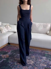 Navy Blue Suspender Jumpsuit | Waist-Baring One-Piece Outfit for Women | Trendy & Bold Look