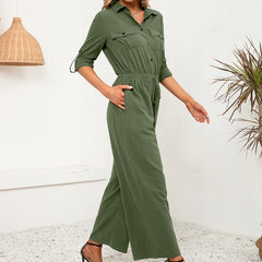 Single-breasted Long-sleeved Shirt Set With Double Pockets