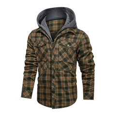 Men Long-sleeved Plaid Jacket Regular Fit Fleece Detachable Hoodies Jackets