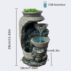 USB-Powered Resin Waterfall Fountain - Indoor Tabletop Relaxation Decor for Bedroom, Office & Living Room - Perfect Gift for Birthdays, Christmas, Valentine's Day