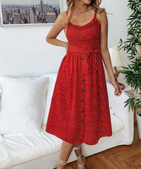 Women's Sling Ruffled Polka Dot Sling Dress