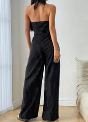 Sleeveless Front Button Casual Striped Jumpsuit | Trendy One-Piece Jumpsuit for Women