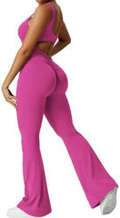 Women’s Sleeveless Flare Jumpsuit – Fitness Yoga Long Pants Activewear