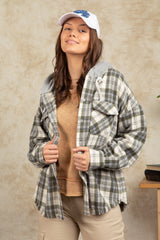 Women's Fashion Hooded Large Pocket Plaid Shirt Coat