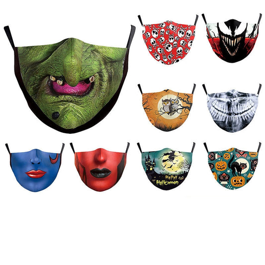 Masque anti-poussière double couche à impression numérique drôle de crâne d'Halloween