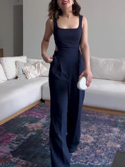 Navy Blue Suspender Jumpsuit | Waist-Baring One-Piece Outfit for Women | Trendy & Bold Look