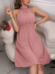 Women's Clothing Solid Color Waist Tight Halter Dress