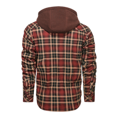 Men Long-sleeved Plaid Jacket Regular Fit Fleece Detachable Hoodies Jackets