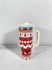Tasse à motif de noël avec couvercle et poignée, verres en paille, gobelet sous vide en acier inoxydable, grande capacité, tasse à café de voyage en voiture, nouvelle collection