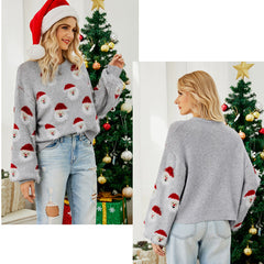 Pull de noël femmes mignon dessin animé Santa imprimer pull en tricot hauts d'hiver