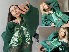 Leaf Grass Butterfly Mushroom Printed Sweater