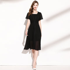 Medium Length Black Chiffon Dress For Women