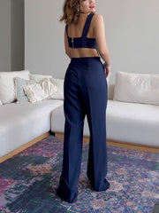 Navy Blue Suspender Jumpsuit | Waist-Baring One-Piece Outfit for Women | Trendy & Bold Look