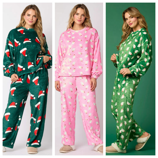 2023 Casual Flannel Pajama Sets For Women 2 Piece Cute Long Sleeve Matching Lounge Shirts Sets Santa Claus Pajamas Homewear