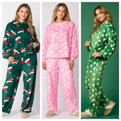 2023 Casual Flannel Pajama Sets For Women 2 Piece Cute Long Sleeve Matching Lounge Shirts Sets Santa Claus Pajamas Homewear