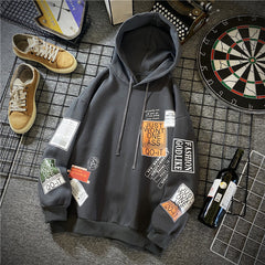 Spring & Autumn Lapel Hooded Printed Hoodie - Long Sleeve Cotton-Blend with 85% Polyester