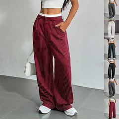 Stripe Printed Trousers Fashion High Waist Straight Leg Pants With Pocket Zipper Casual Suit Pants For Women