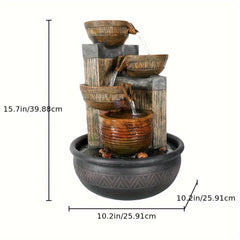 15.7" 4-Tier Indoor Tabletop Waterfall Fountain with LED Lights - Calming Sound for Home, Office & Bedroom Decor