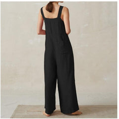 Wide Leg Jumpsuit Women Cotton And Linen Pocket Overalls