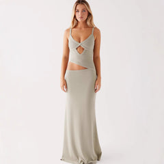 Hollow Irregular Stitching Solid Color Dress