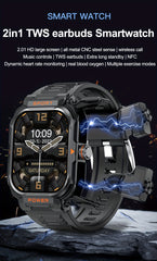 Full touch HD screen, metal alloy body, TWS sports earbuds + IP67 waterproof smart watch 2-in-1, 360 mAh battery for long-lasting usage, supports customizable watch faces, NFC unlocking