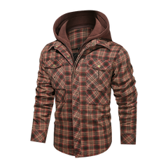 Men Long-sleeved Plaid Jacket Regular Fit Fleece Detachable Hoodies Jackets